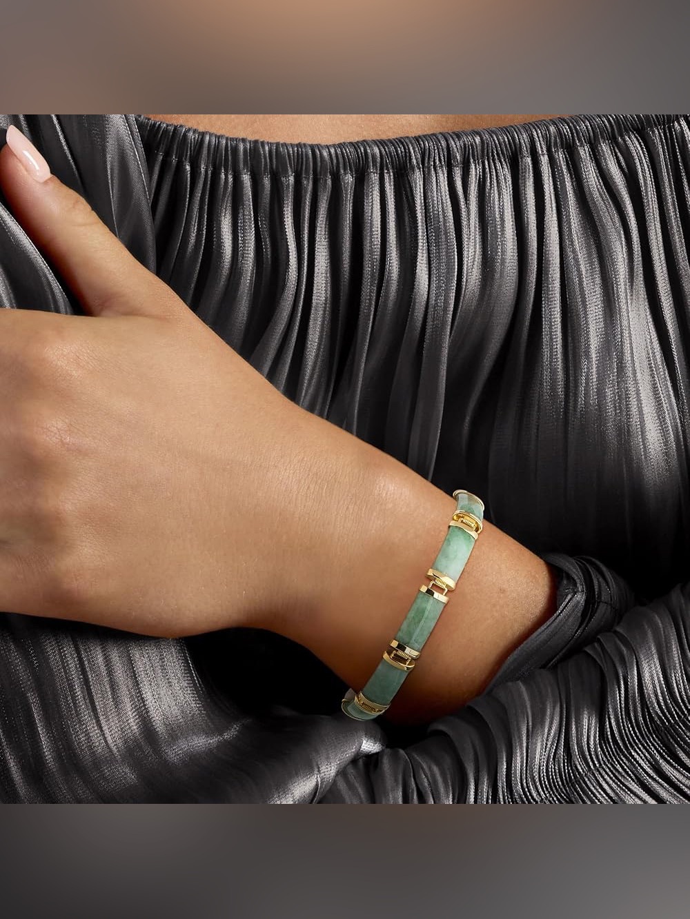 Ross-Simons Jade "Good Fortune" Bracelet in 18kt Gold Over Sterling